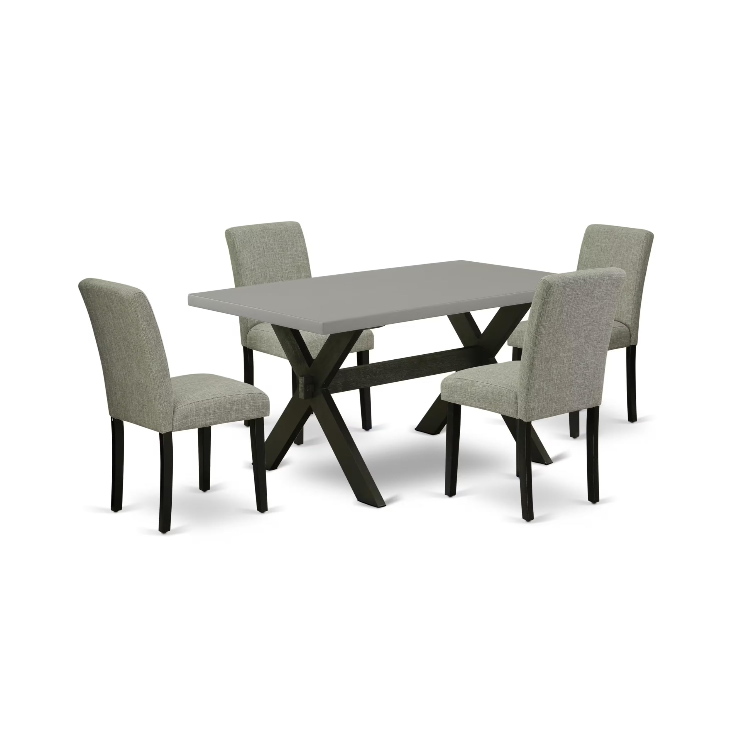 East West Furniture X696Ab106-5 5 Piece Modern Dining Table Set Includes A Rectangle Wooden Table With X-Legs And 4 Shitake Linen Fabric Upholstered Parson Chairs, 36X60 Inch, Multi-Color